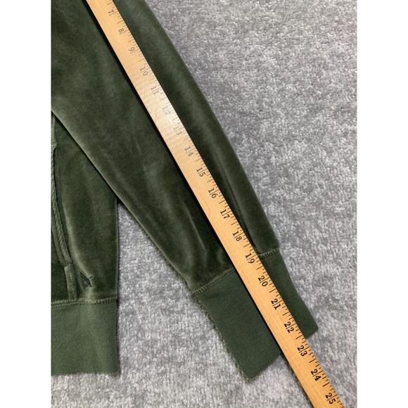 Eddie Bauer Hooded Full Zip Sweater Women Size PM Green Pocket Velvet Velour - Picture 9 of 11